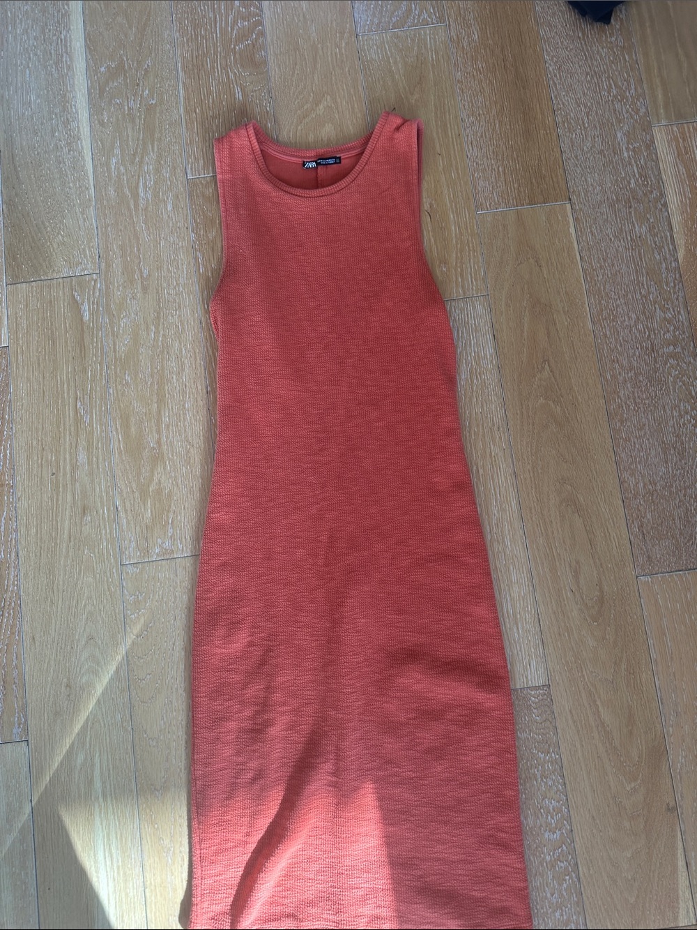 Zara Coral-Orange Knit Sleeveless Midi Dress
